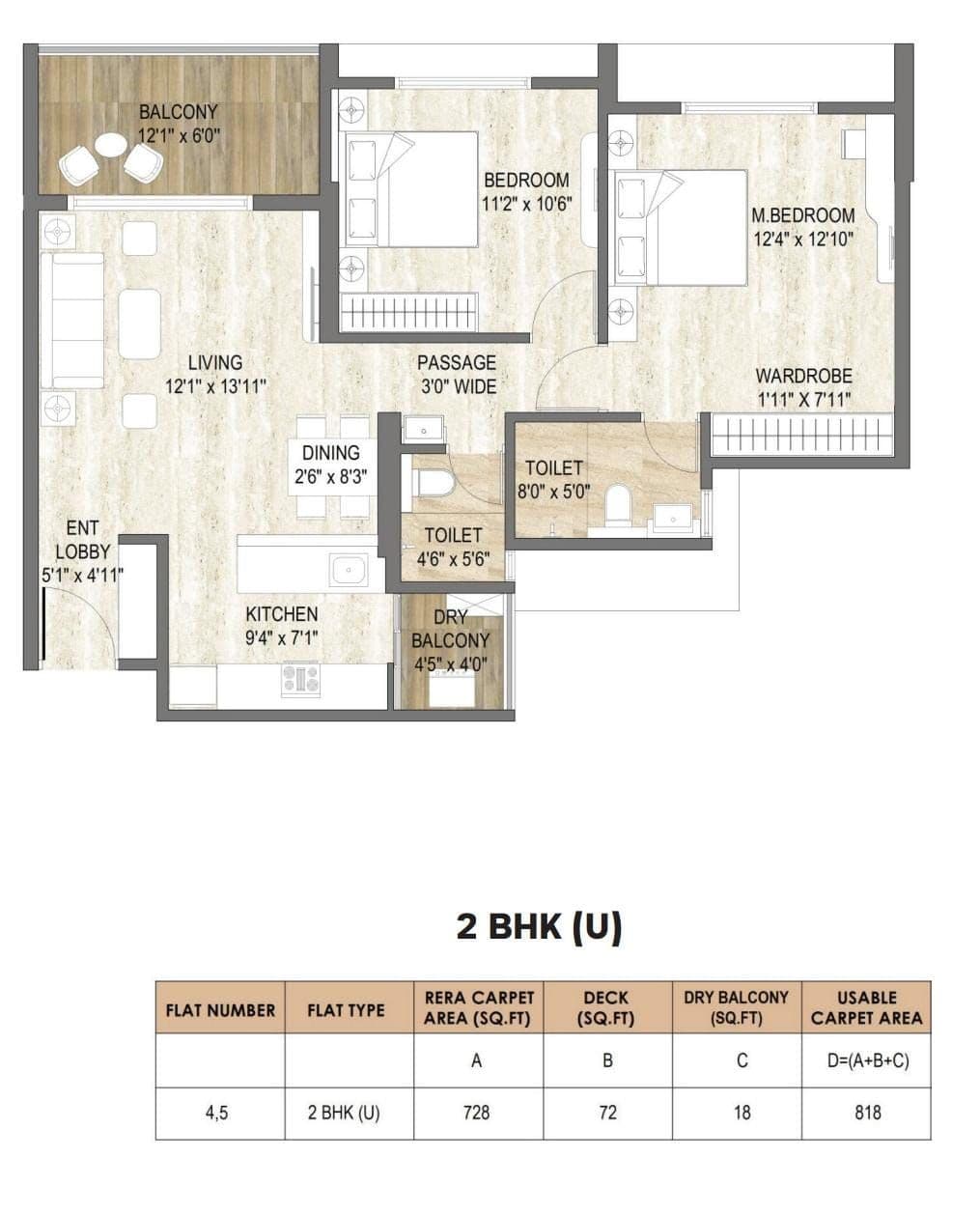 Arun Sanctum Unit plan - 818 sq.ft.