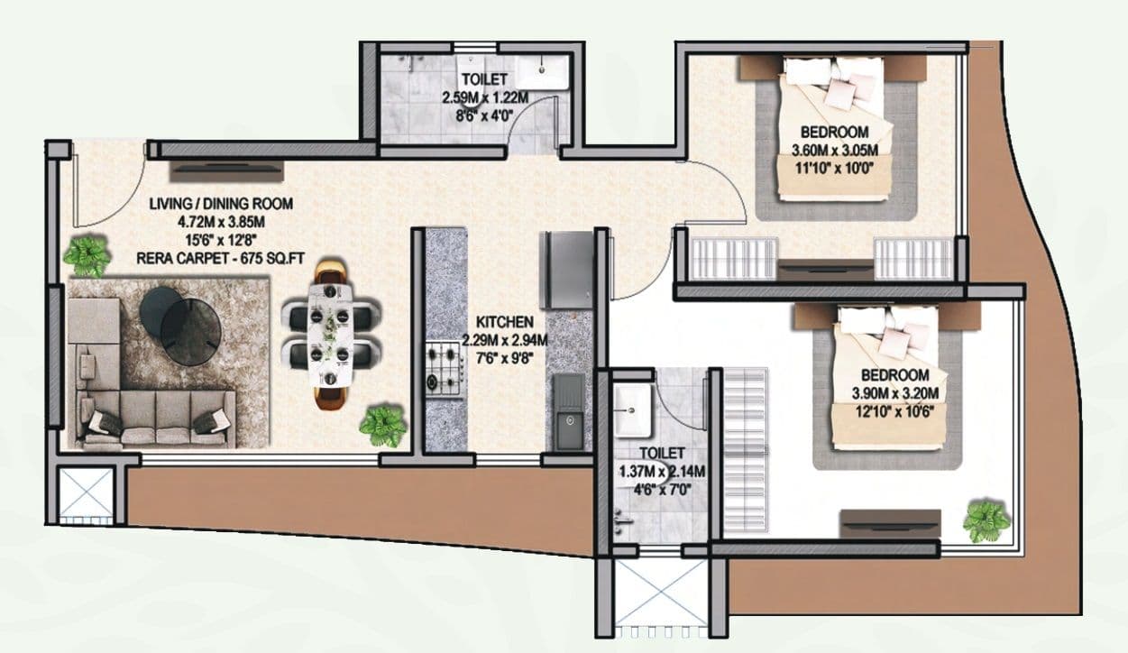 Silver Serene Unit plan - 675 sq.ft.