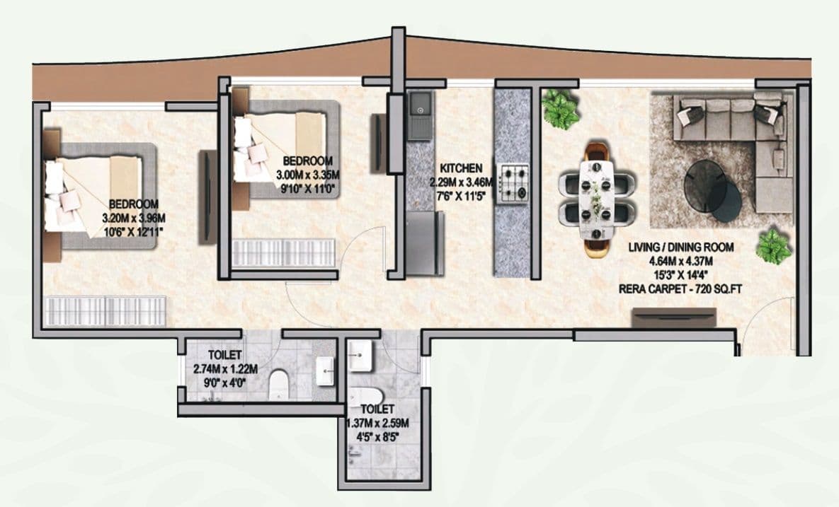 Silver Serene Unit plan - 720 sq.ft.