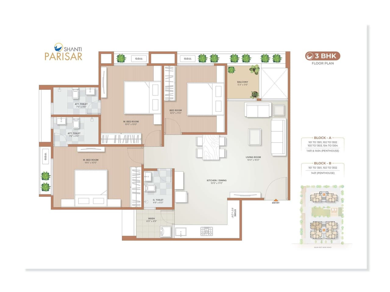 Shanti Parisar Unit plan - 990 sq.ft.