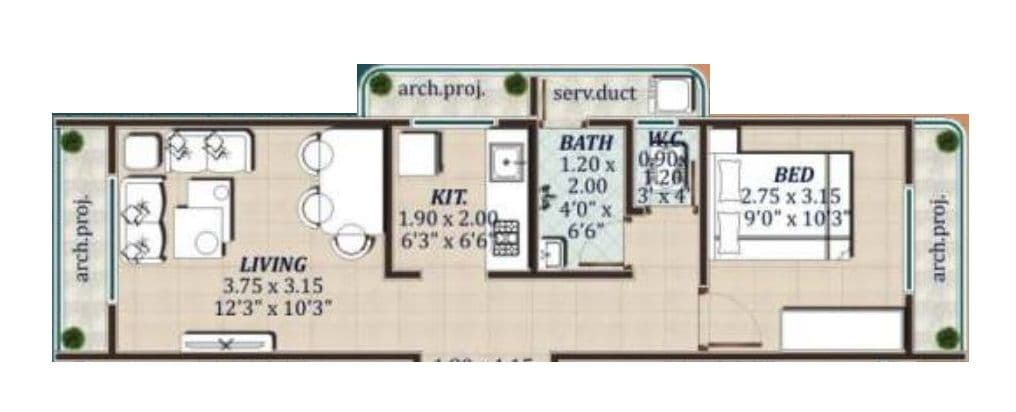 Unit plan - 400 sq.ft.