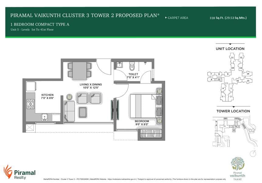 Piramal Vaikunth Unit plan - 318 sq.ft.