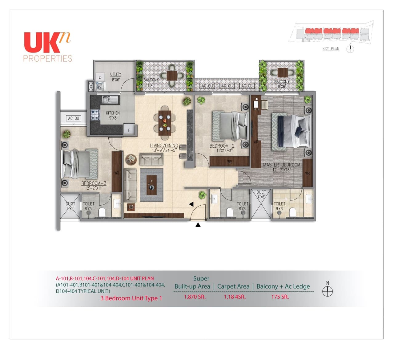 UKN Miraya Woods Unit plan - 1359 sq.ft.