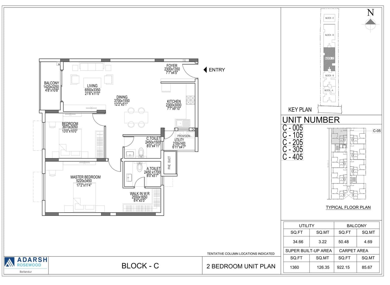 Adarsh Rosewood Unit plan - 938 sq.ft.