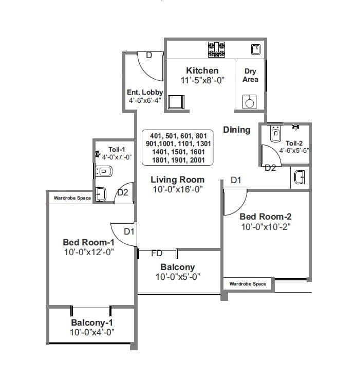 Kanifnath Royal KP Stellar Unit plan - 770 sq.ft.