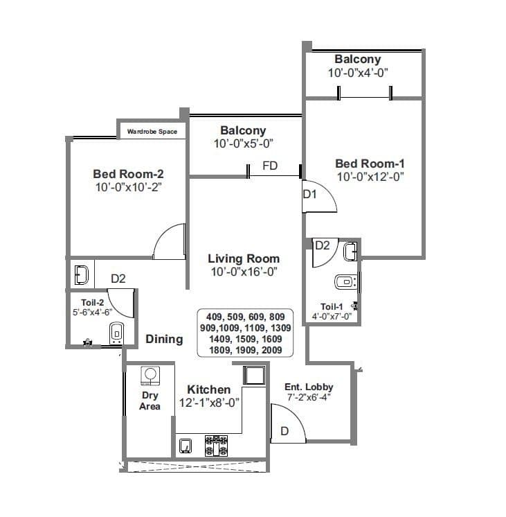 Kanifnath Royal KP Stellar Unit plan - 790 sq.ft.