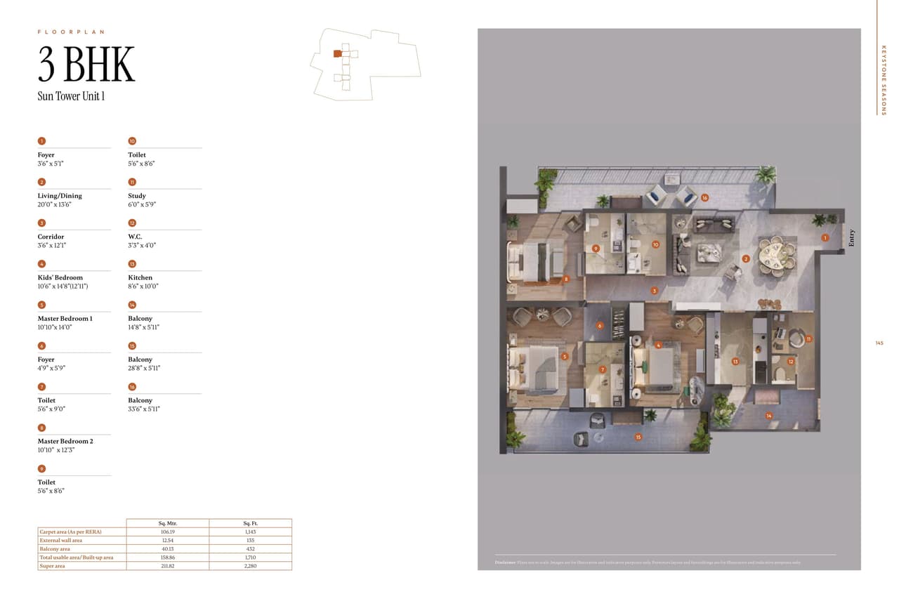 KeyStone Seasons Unit plan - 1143 sq.ft.
