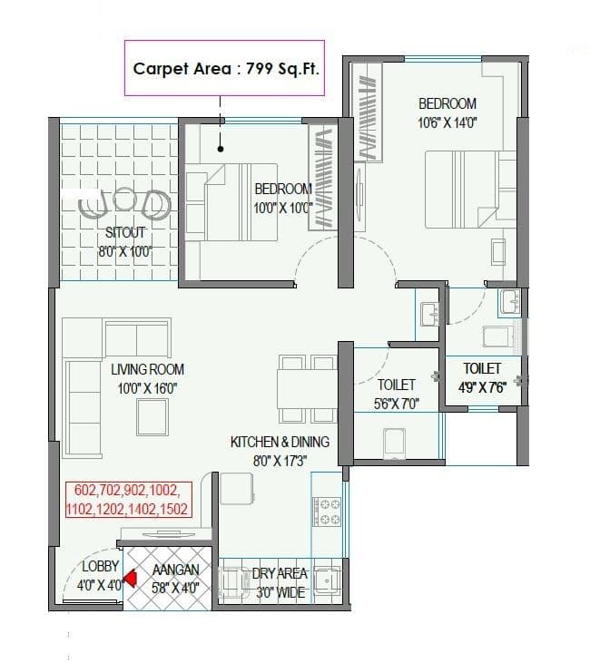 Swastik Prism City Skylife Unit plan - 799 sq.ft.