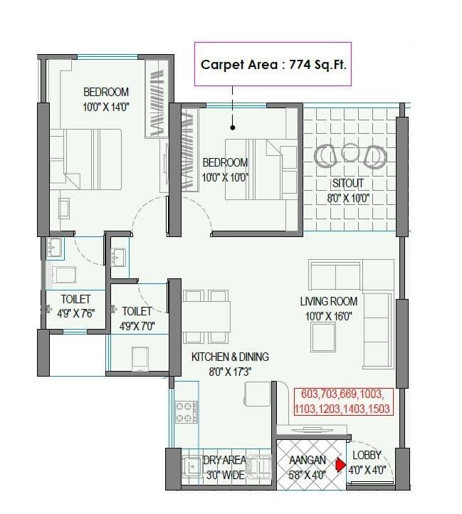 Swastik Prism City Skylife Unit plan - 774 sq.ft.