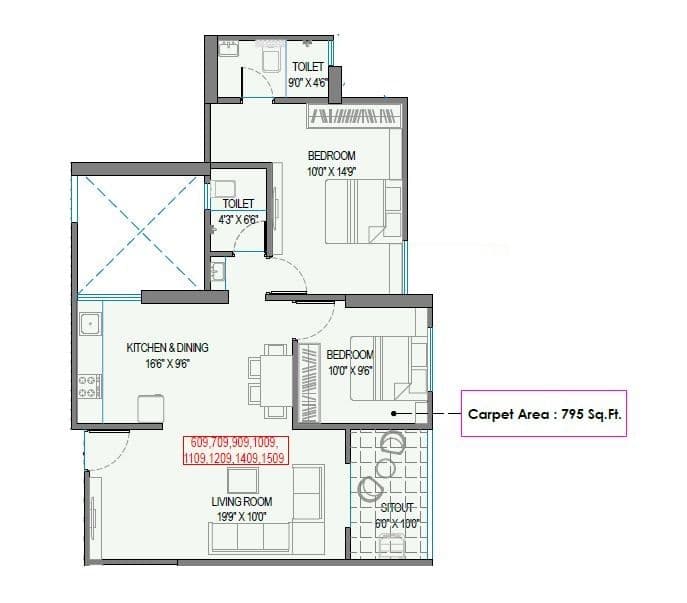 Swastik Prism City Skylife Unit plan - 795 sq.ft.