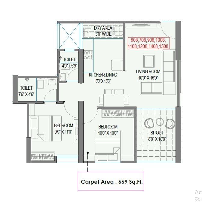 Swastik Prism City Skylife Unit plan - 669 sq.ft.