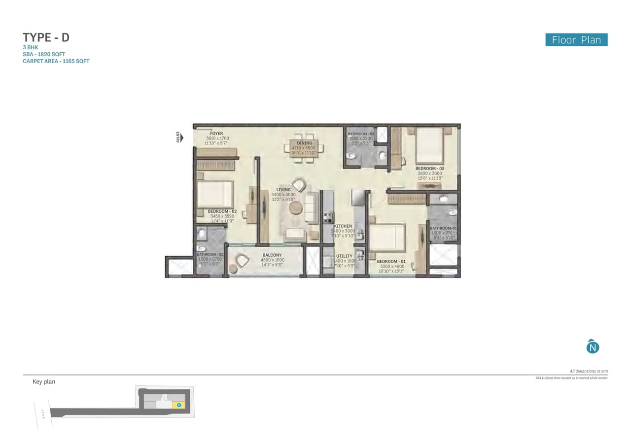 Sobha Insignia Unit plan - 1165 sq.ft.