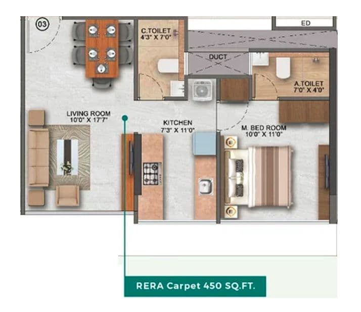 Vida Connexted Unit plan - 450 sq.ft.