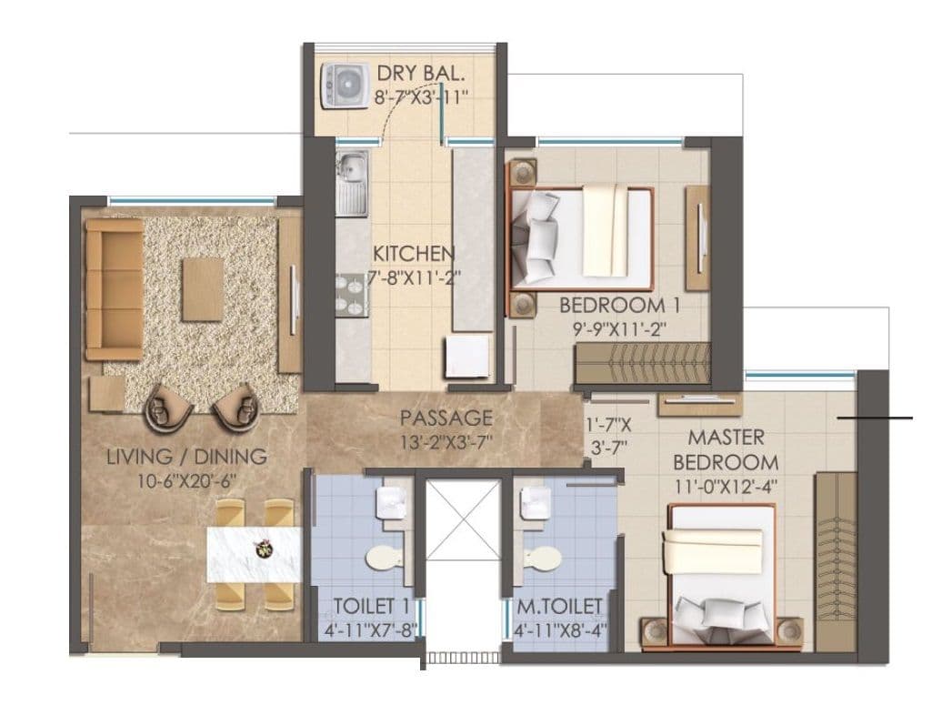 Asmi Legacy Unit plan - 750 sq.ft.