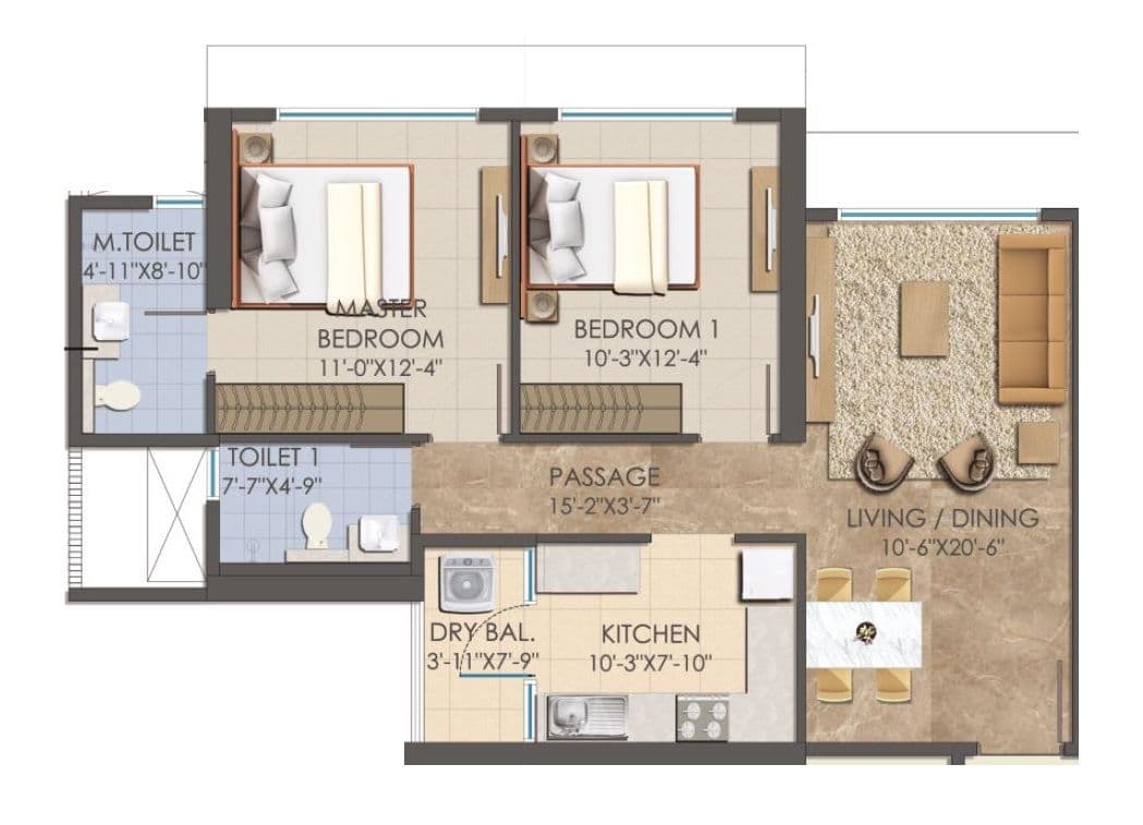 Asmi Legacy Unit plan - 767 sq.ft.
