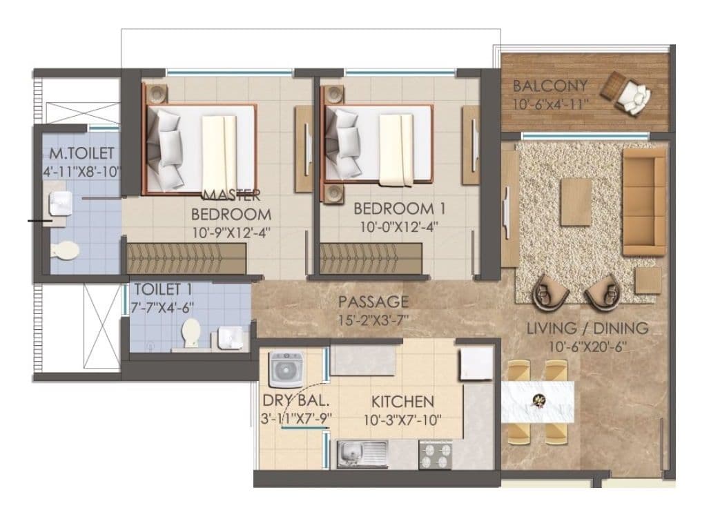 Asmi Legacy Unit plan - 824 sq.ft.