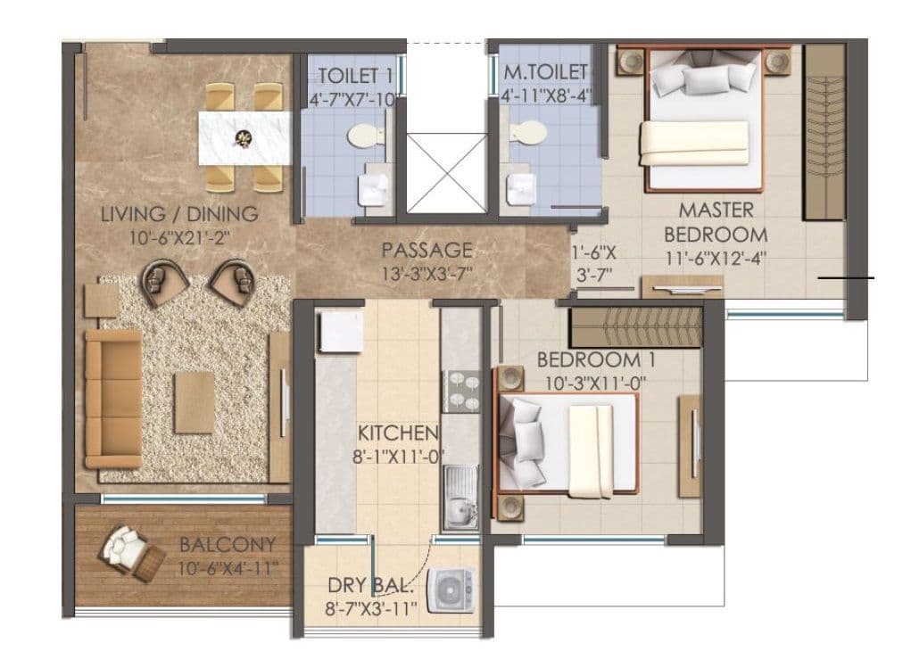 Asmi Legacy Unit plan - 828 sq.ft.
