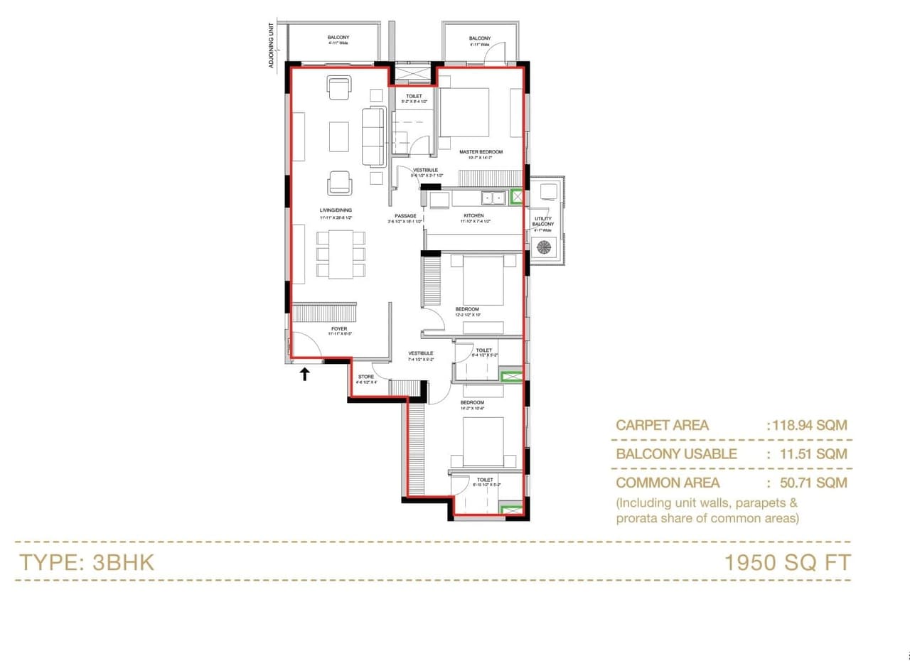 Vatika Seven Elements Unit plan - 1279 sq.ft.