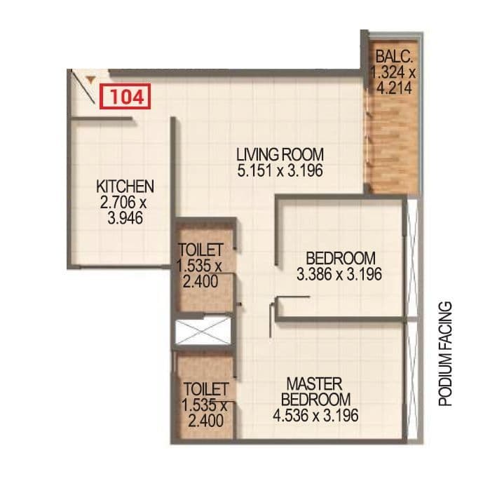 Kumar Palmspring Unit plan - 834 sq.ft.