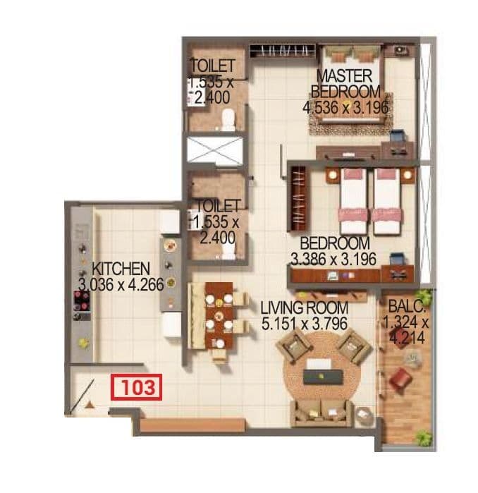 Kumar Palmspring Unit plan - 910 sq.ft.