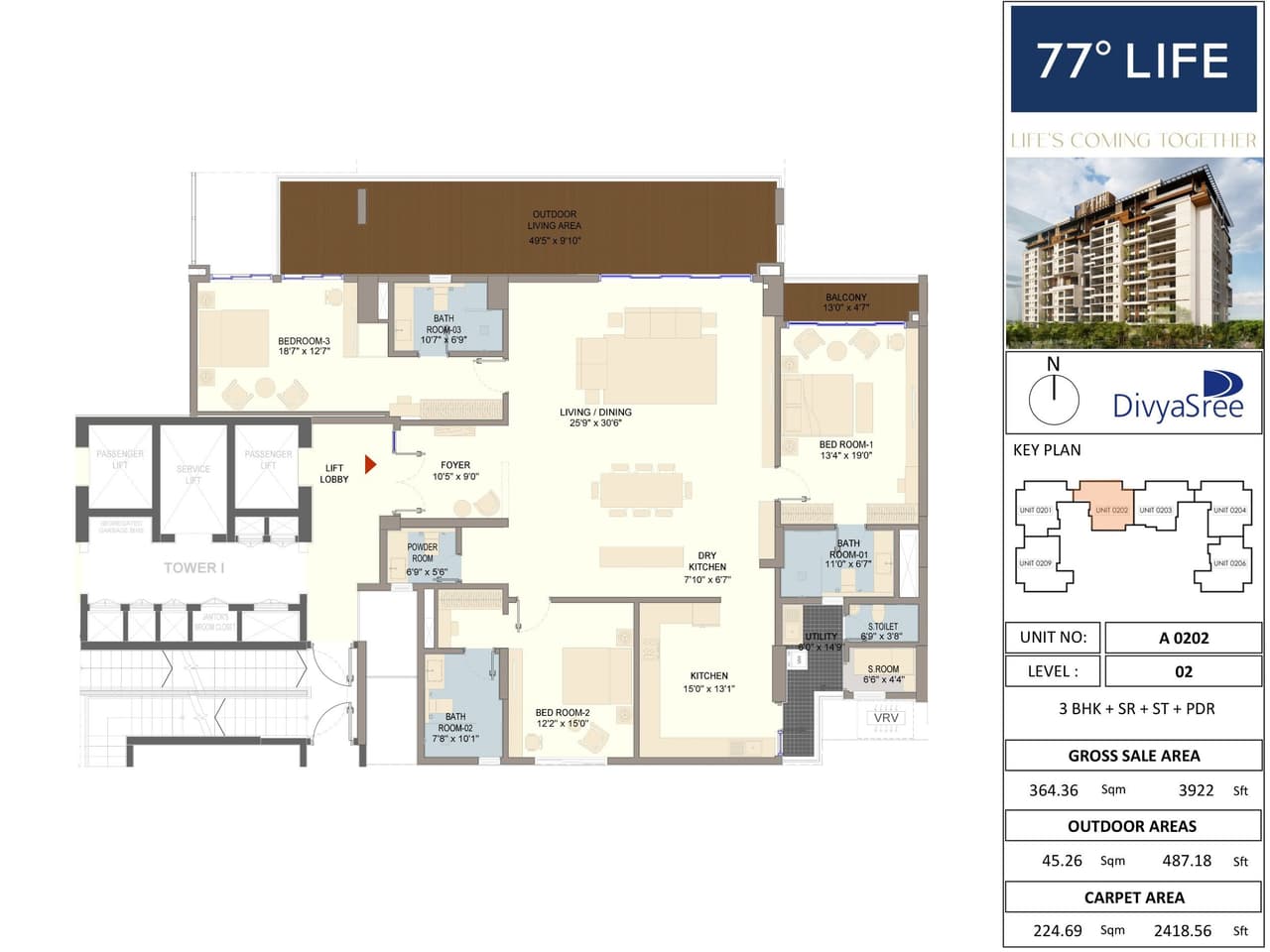 Divyashree 77 Life Unit plan - 2418 sq.ft.