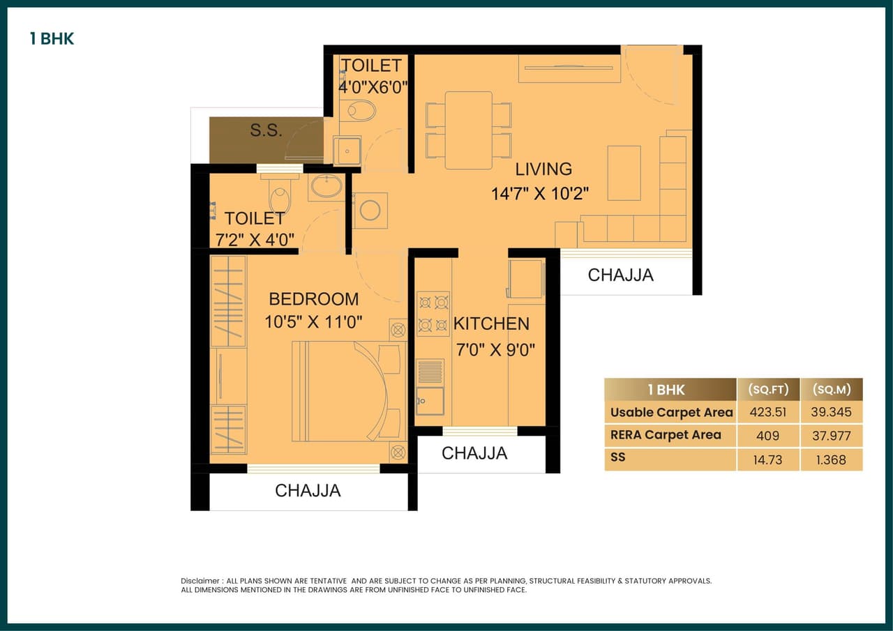 Satyam Regents Park Unit plan - 409 sq.ft.