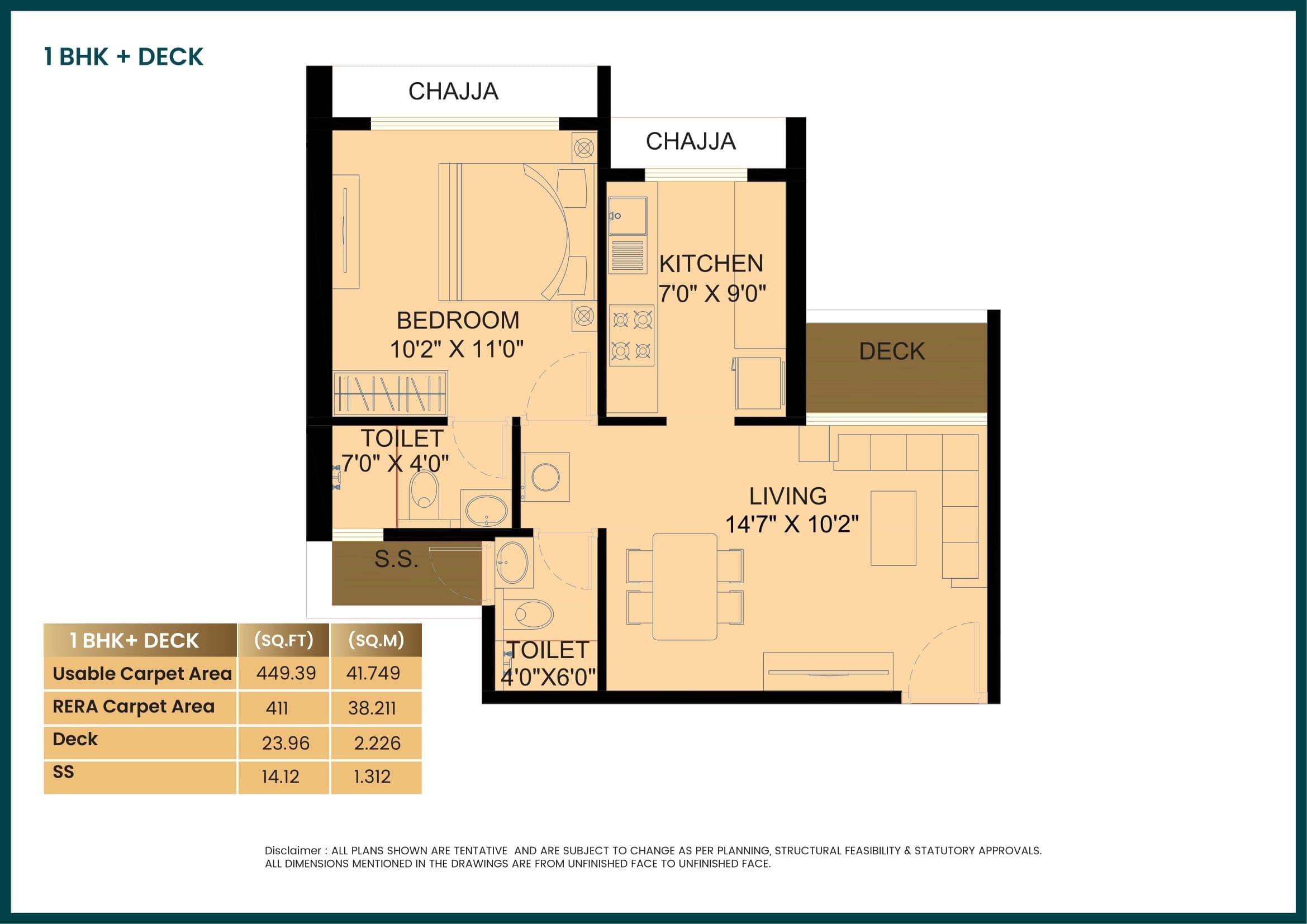 Unit plan - 411 sq.ft.