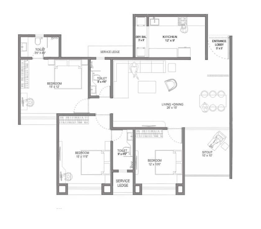 Unit plan - 1329 sq.ft.