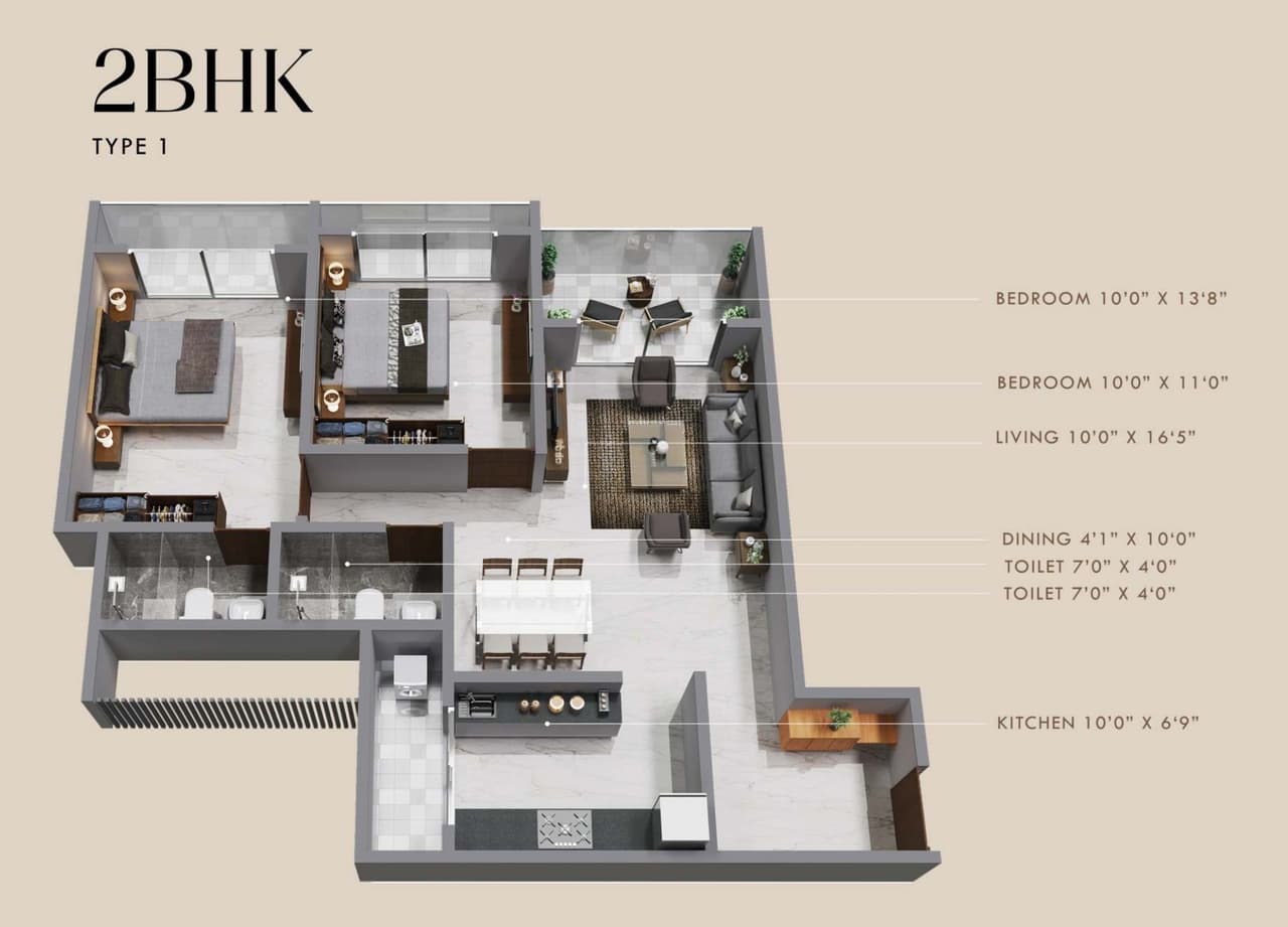 Desai Celeste Unit plan - 674 sq.ft.