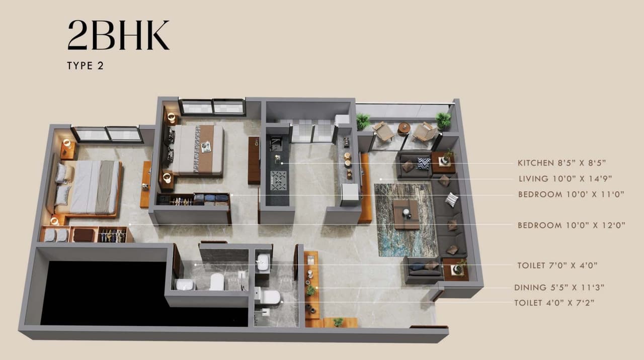 Desai Celeste Unit plan - 695 sq.ft.