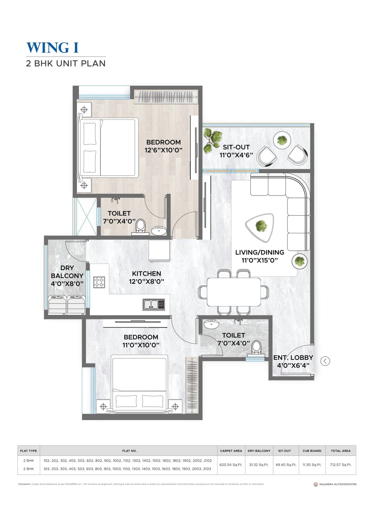 Dynamic Avante Phase 2 Unit plan - 714 sq.ft.
