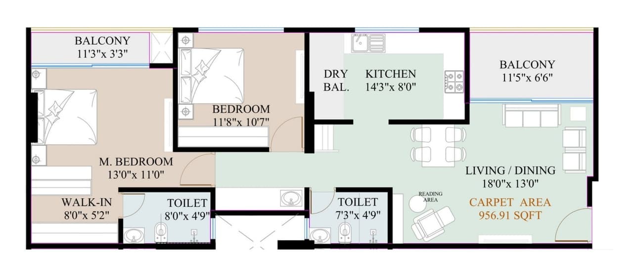 Kimaya One Unit plan - 956 sq.ft.
