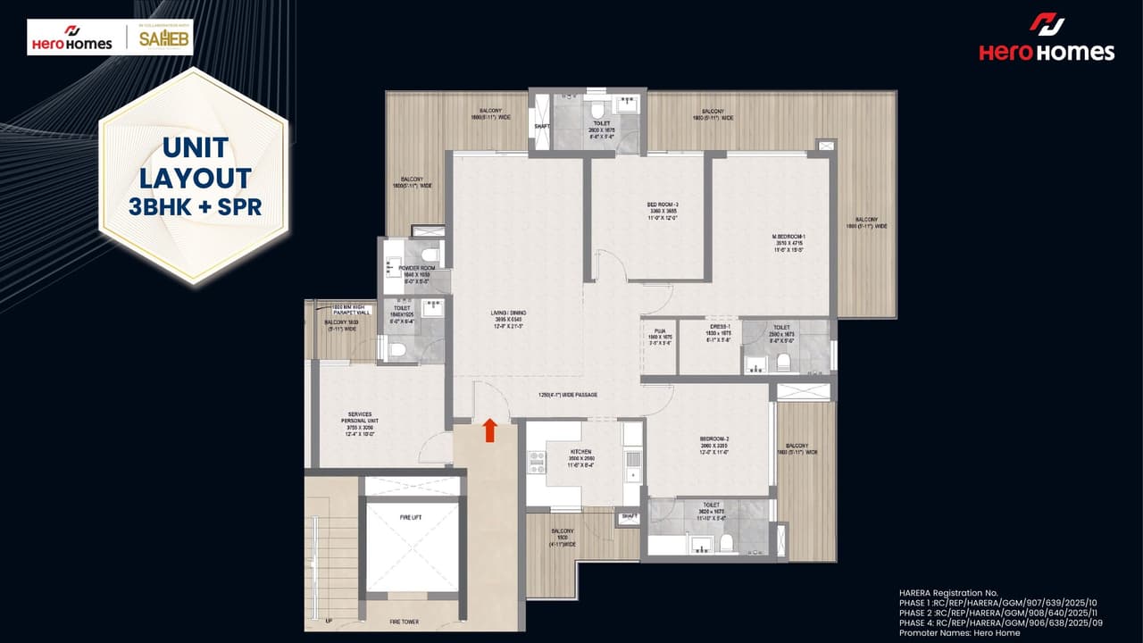 Hero Homes The Palatial Unit plan - 1625 sq.ft.