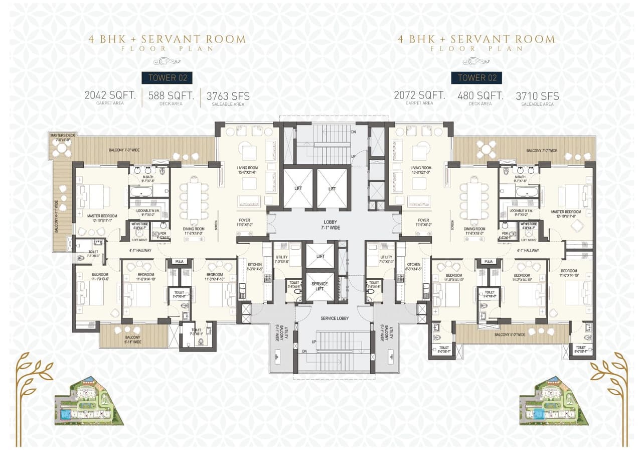 The Estate Residencies Unit plan - 2042 sq.ft.