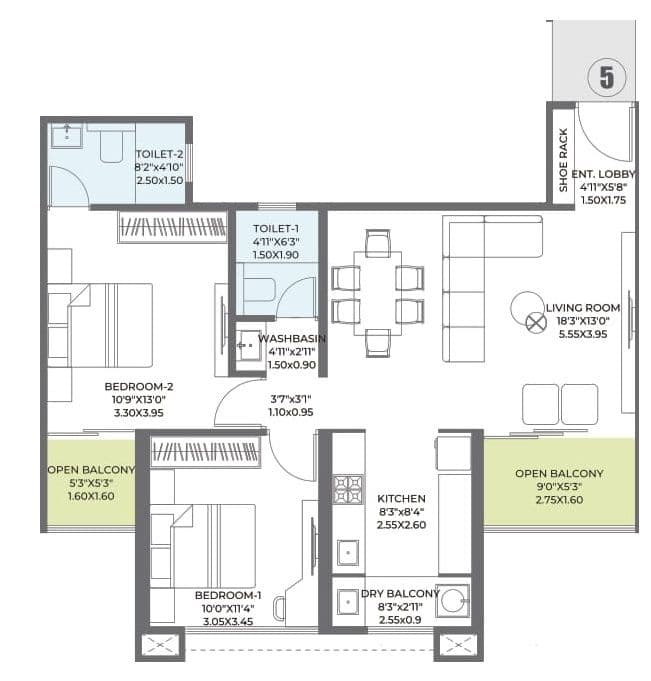 Unit plan - 835 sq.ft.