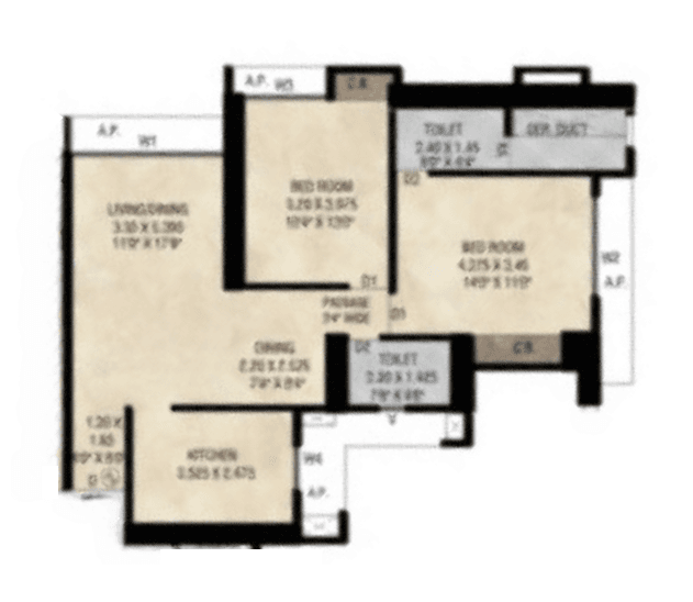 Highland Sky Towers Unit plan - 816 sq.ft.