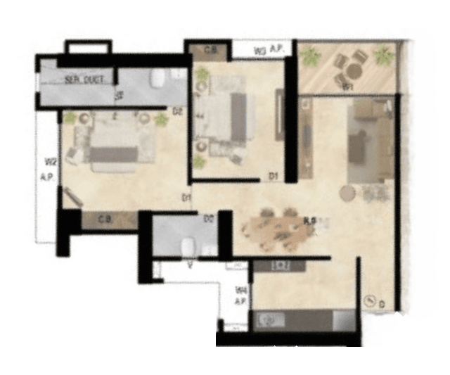 Highland Sky Towers Unit plan - 889 sq.ft.