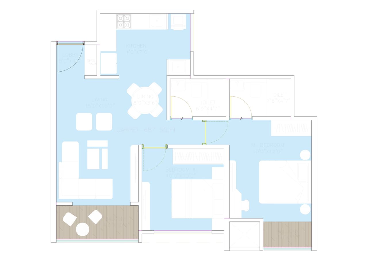 Cityone Kiwante Unit plan - 687 sq.ft.