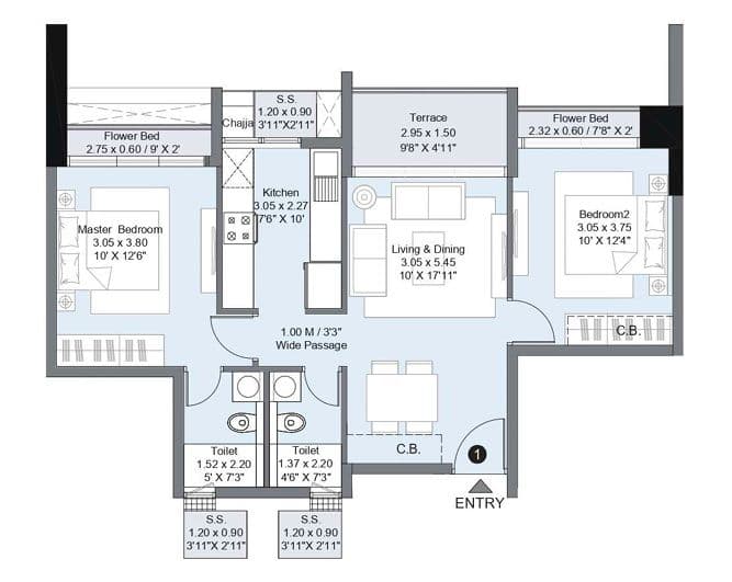 L&T West Manor Unit plan - 740 sq.ft.