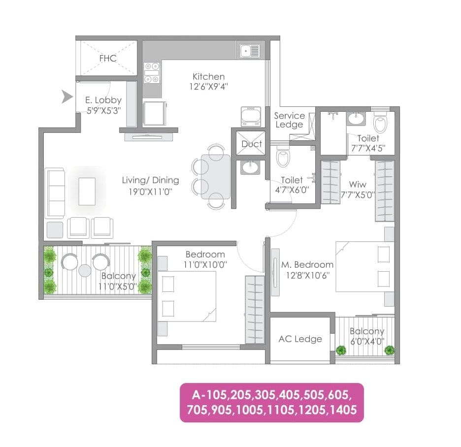 Ar Mirador Unit plan - 826 sq.ft.