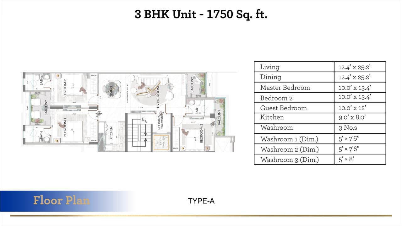 Paras Floret Unit plan - 1000 sq.ft.