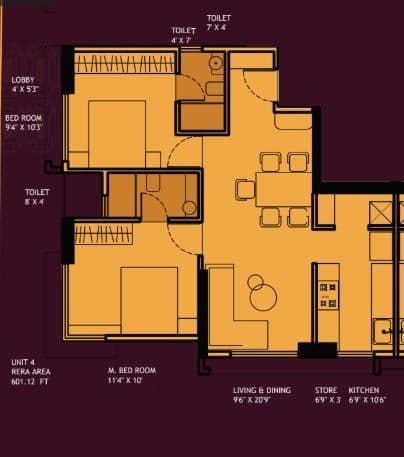 Viyan Manikya Unit plan - 601 sq.ft.