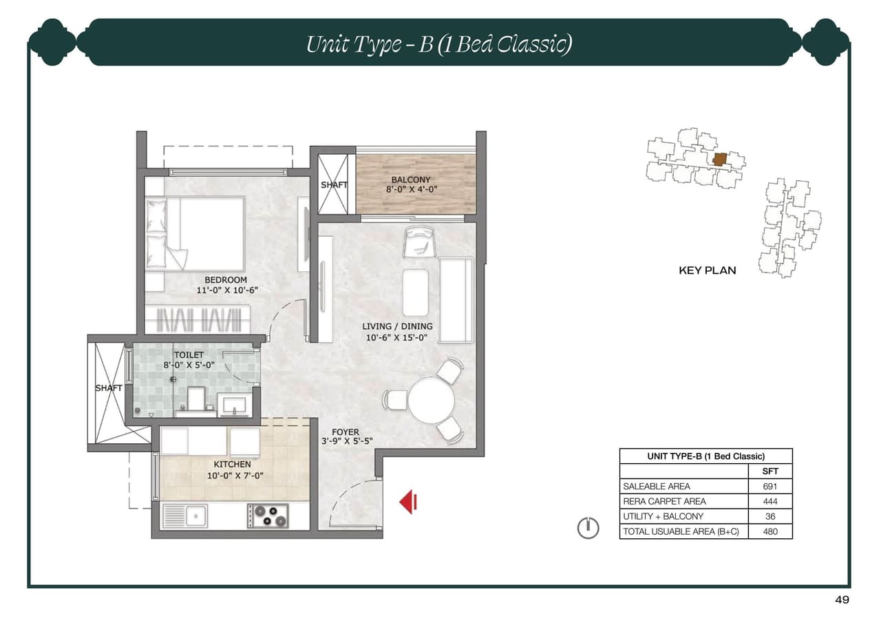 Prestige Suncrest Unit plan - 444 sq.ft.