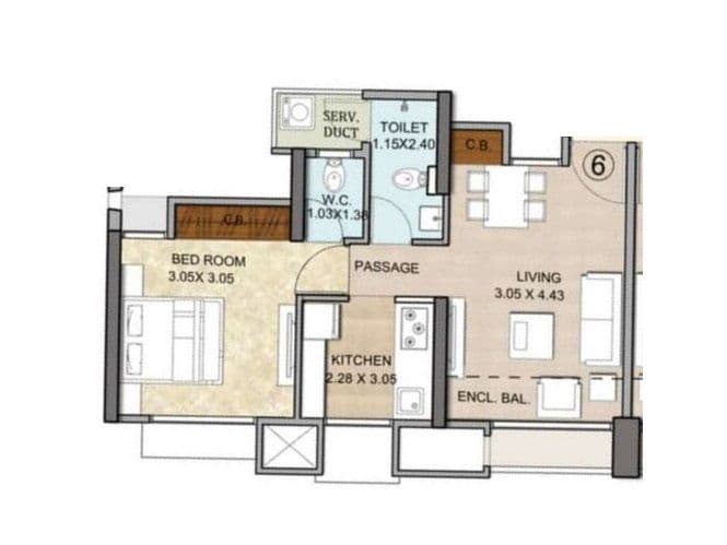 Suraksha Orovia Phase 1 Unit plan - 485 sq.ft.
