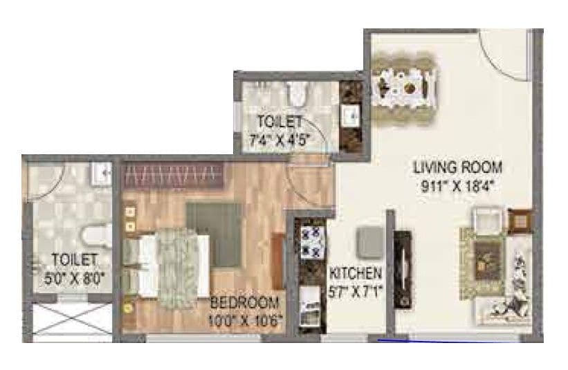 Sai Platinum Unit plan - 444 sq.ft.