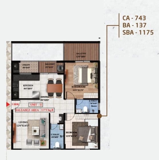Suraksha Springs Unit plan - 743 sq.ft.