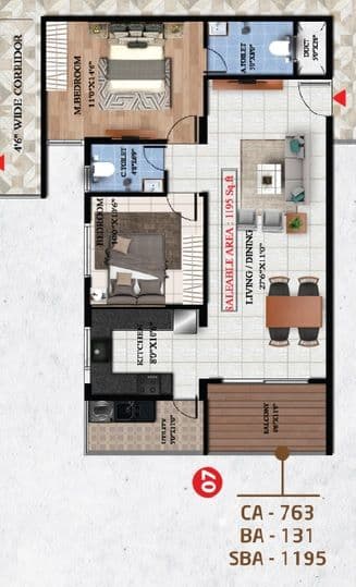 Suraksha Springs Unit plan - 763 sq.ft.