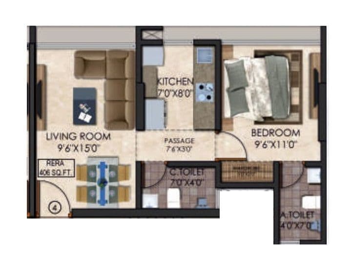 Gurukrupa Sharanam Unit plan - 406 sq.ft.