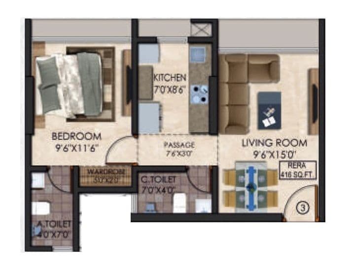 Gurukrupa Sharanam Unit plan - 416 sq.ft.