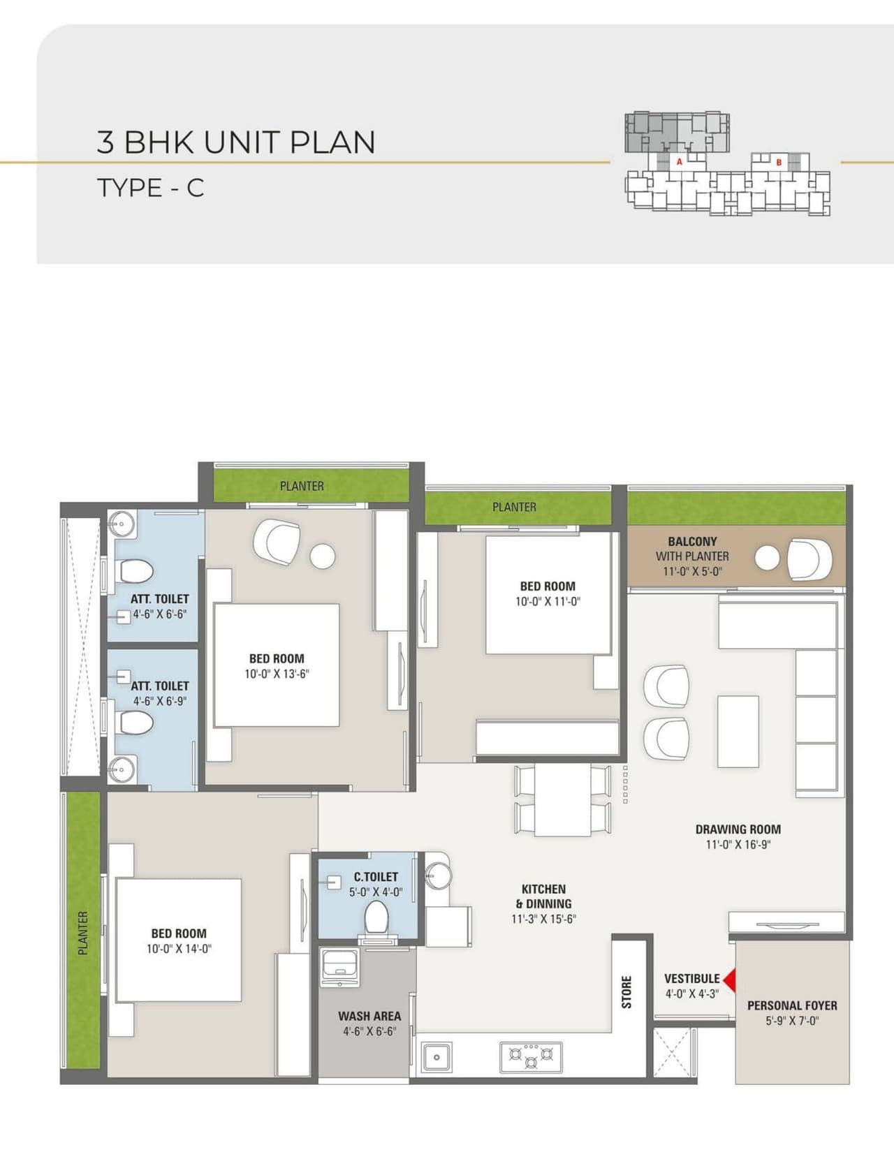 The Atlantis 84 Unit plan - 1062 sq.ft.